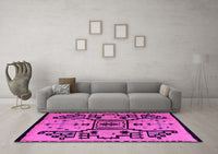 Machine Washable Abstract Pink Modern Rug, wshabs5128pnk