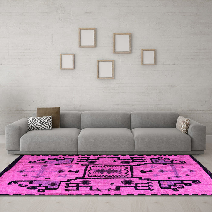 Machine Washable Abstract Pink Modern Rug in a Living Room, wshabs5128pnk