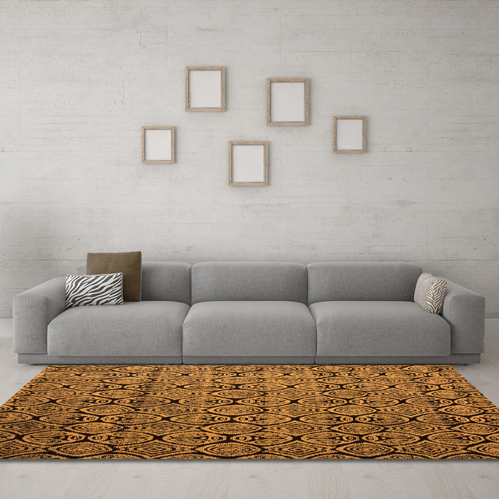 Machine Washable Abstract Orange Modern Area Rugs in a Living Room, wshabs5129org