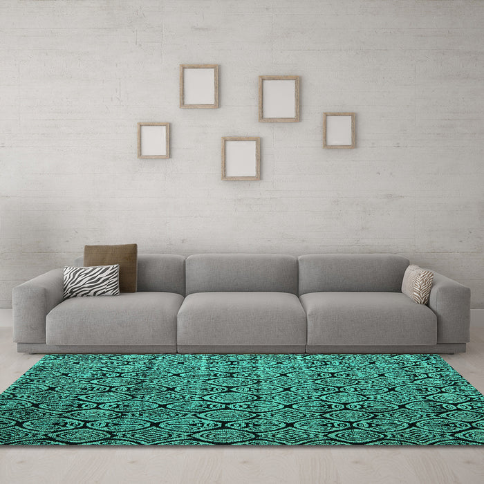 Machine Washable Abstract Turquoise Modern Area Rugs in a Living Room,, wshabs5129turq