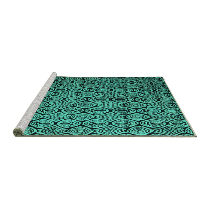Sideview of Machine Washable Abstract Turquoise Modern Area Rugs, wshabs5129turq