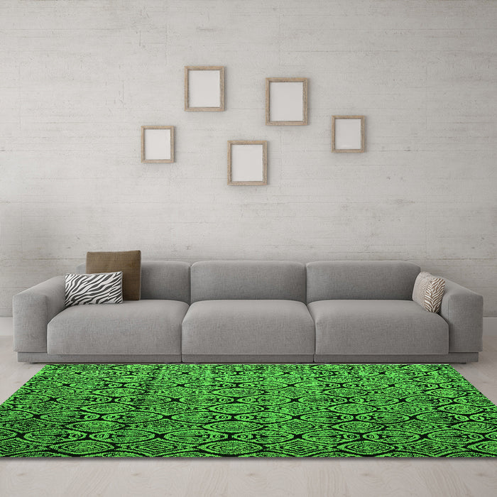 Machine Washable Abstract Green Modern Area Rugs in a Living Room,, wshabs5129grn