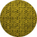 Round Machine Washable Abstract Yellow Modern Rug, wshabs5129yw