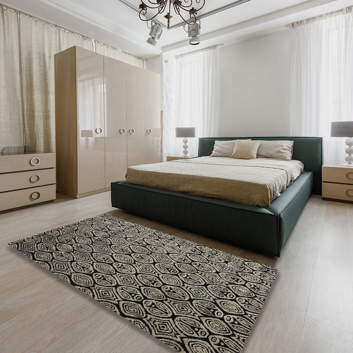 Abstract Sand Brown Modern Rug in a Bedroom, abs5129