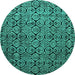 Round Abstract Turquoise Modern Rug, abs5129turq