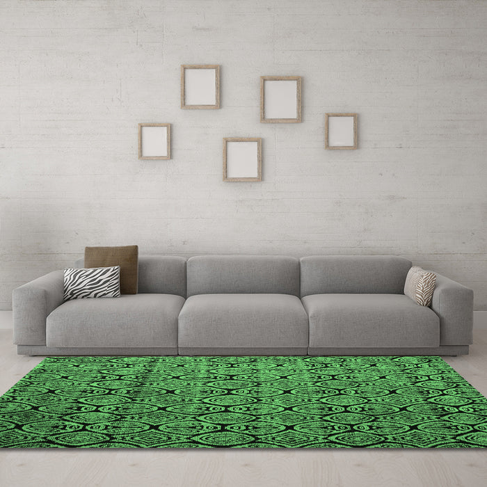 Machine Washable Abstract Emerald Green Modern Area Rugs in a Living Room,, wshabs5129emgrn