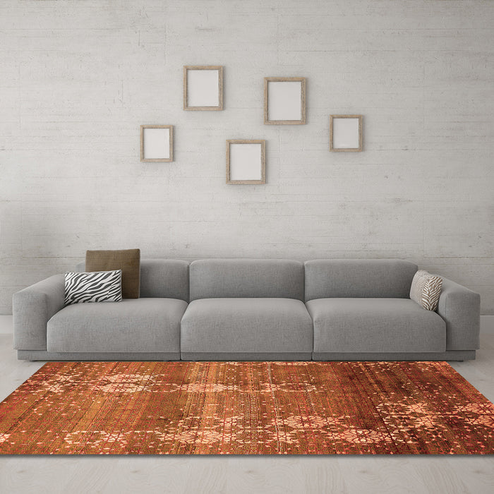 Machine Washable Abstract Orange Modern Area Rugs in a Living Room, wshabs512org