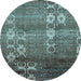 Round Machine Washable Abstract Light Blue Modern Rug, wshabs512lblu