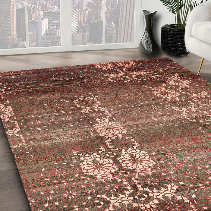 Machine Washable Abstract Saffron Red Rug in a Family Room, wshabs512