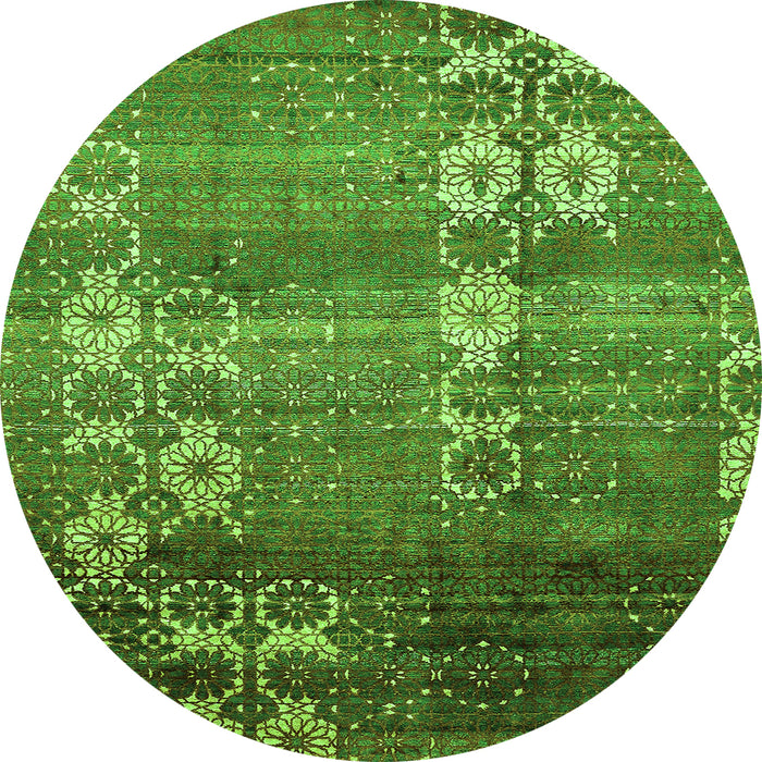 Round Abstract Green Modern Rug, abs512grn