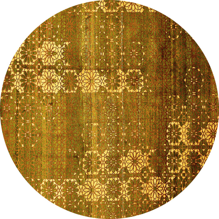 Round Abstract Yellow Modern Rug, abs512yw