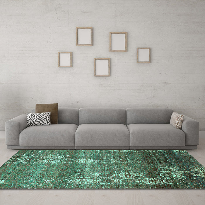Machine Washable Abstract Turquoise Modern Area Rugs in a Living Room,, wshabs512turq