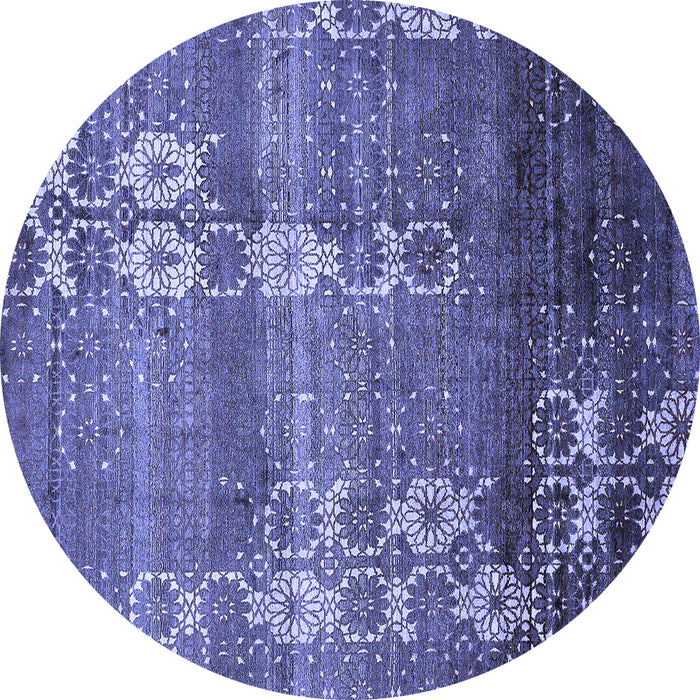 Round Machine Washable Abstract Blue Modern Rug, wshabs512blu