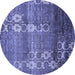 Round Machine Washable Abstract Blue Modern Rug, wshabs512blu