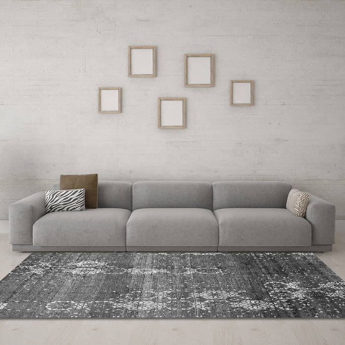 Machine Washable Abstract Gray Modern Rug in a Living Room,, wshabs512gry