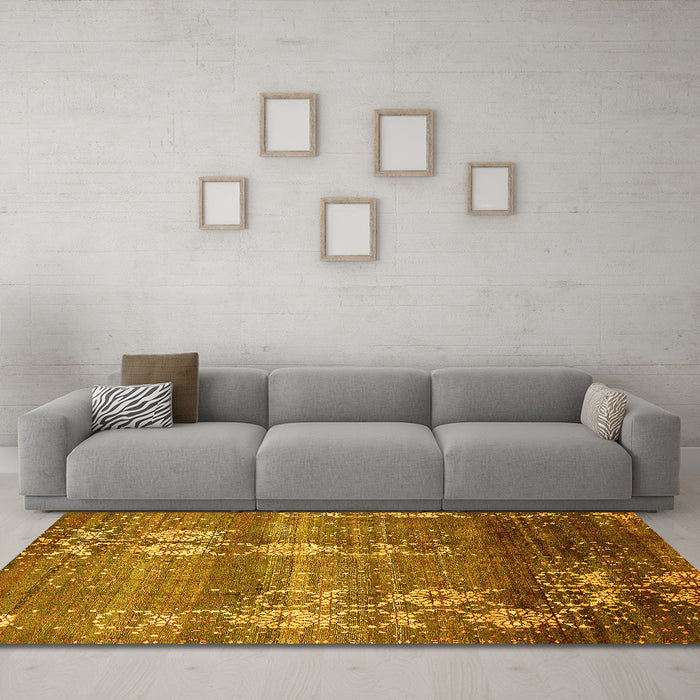 Machine Washable Abstract Yellow Modern Rug in a Living Room, wshabs512yw