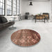 Round Machine Washable Abstract Saffron Red Rug in a Office, wshabs512