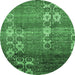 Round Machine Washable Abstract Emerald Green Modern Area Rugs, wshabs512emgrn