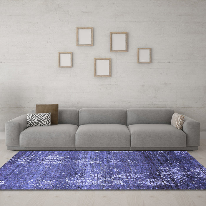 Machine Washable Abstract Blue Modern Rug in a Living Room, wshabs512blu