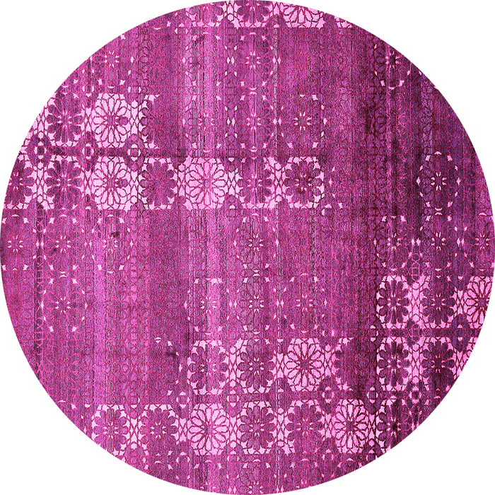 Round Machine Washable Abstract Pink Modern Rug, wshabs512pnk