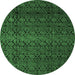 Round Machine Washable Abstract Emerald Green Modern Area Rugs, wshabs5130emgrn