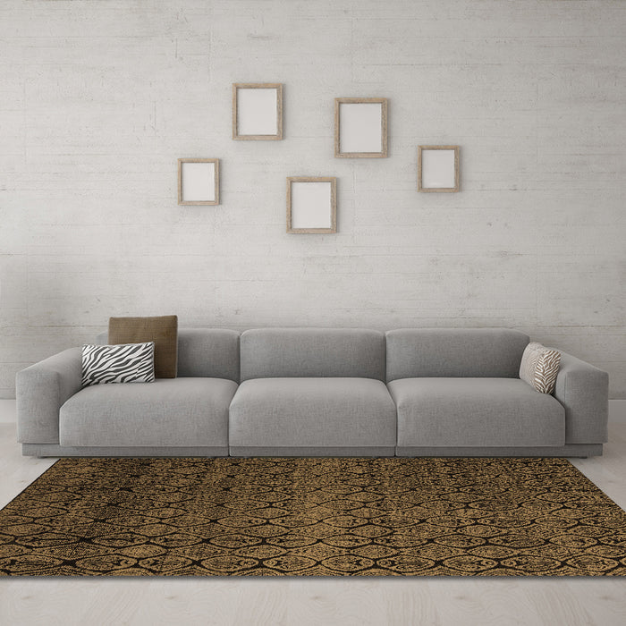 Machine Washable Abstract Brown Modern Rug in a Living Room,, wshabs5130brn