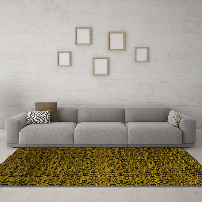 Machine Washable Abstract Yellow Modern Rug in a Living Room, wshabs5130yw