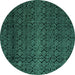 Round Abstract Turquoise Modern Rug, abs5130turq