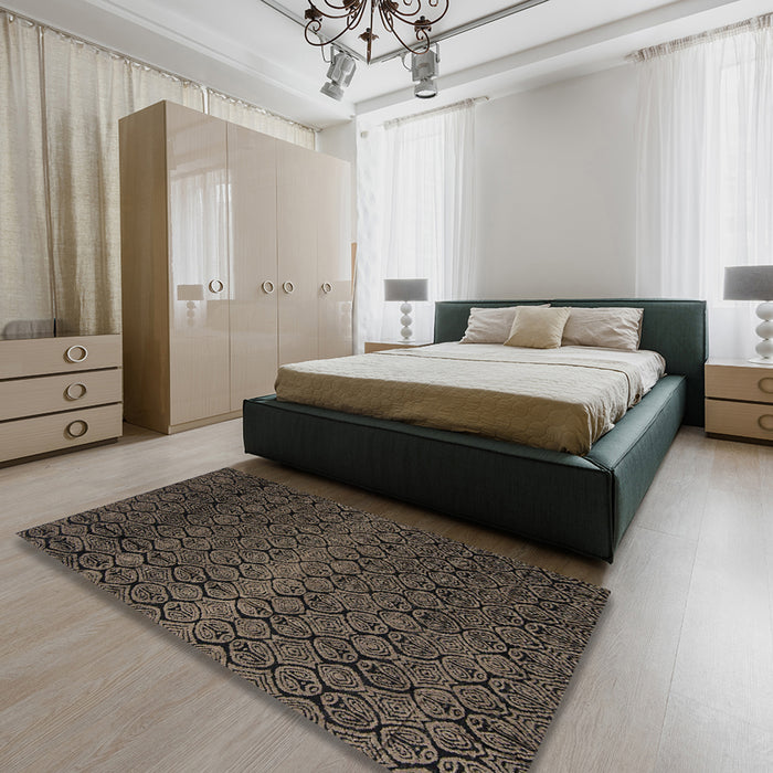Abstract Brown Modern Rug in a Bedroom, abs5130