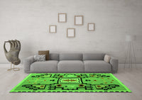 Machine Washable Abstract Green Modern Rug, wshabs5131grn