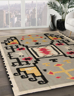 Abstract Coffee Brown Modern Rug in Family Room, abs5131
