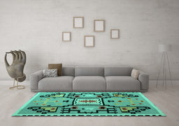 Machine Washable Abstract Turquoise Modern Area Rugs in a Living Room,, wshabs5131turq