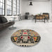 Round Abstract Coffee Brown Modern Rug in a Office, abs5131