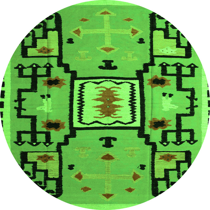 Round Machine Washable Abstract Green Modern Area Rugs, wshabs5131grn