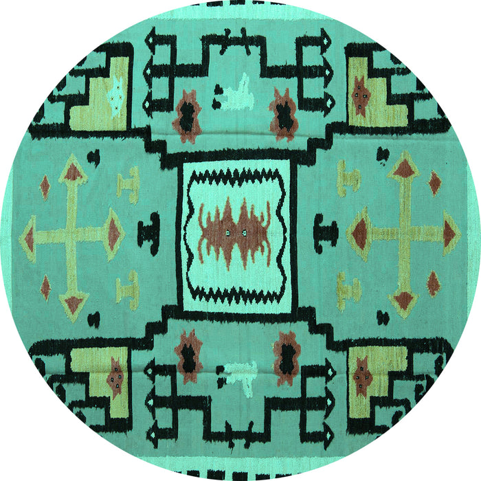 Round Abstract Turquoise Modern Rug, abs5131turq