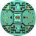 Round Abstract Turquoise Modern Rug, abs5131turq