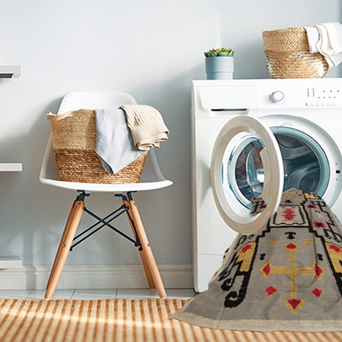 Machine Washable Abstract Coffee Brown Rug in a Washing Machine, wshabs5131