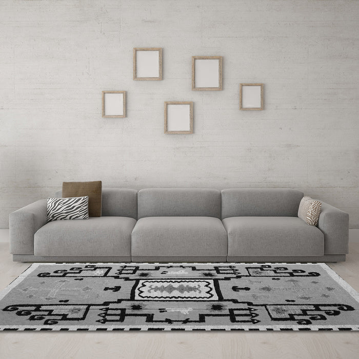 Machine Washable Abstract Gray Modern Rug in a Living Room,, wshabs5131gry