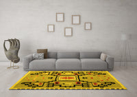 Machine Washable Abstract Yellow Modern Rug, wshabs5131yw