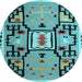 Round Abstract Light Blue Modern Rug, abs5131lblu