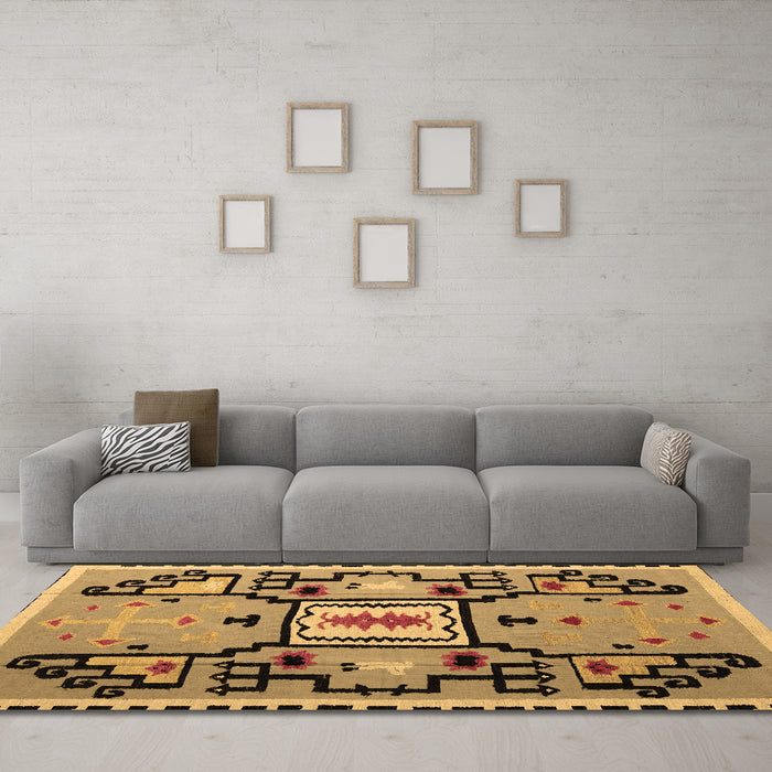Machine Washable Abstract Brown Modern Rug in a Living Room,, wshabs5131brn