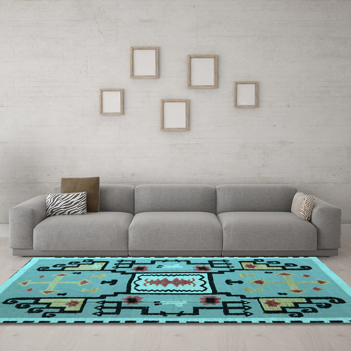 Machine Washable Abstract Light Blue Modern Rug in a Living Room, wshabs5131lblu