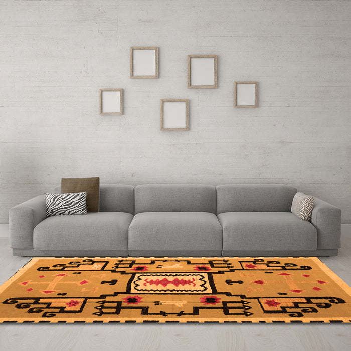 Machine Washable Abstract Orange Modern Area Rugs in a Living Room, wshabs5131org