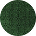 Round Machine Washable Abstract Emerald Green Modern Area Rugs, wshabs5132emgrn