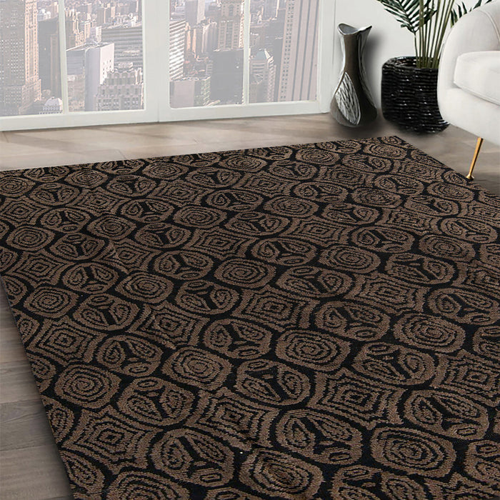 Abstract Coffee Brown Modern Rug in Family Room, abs5132