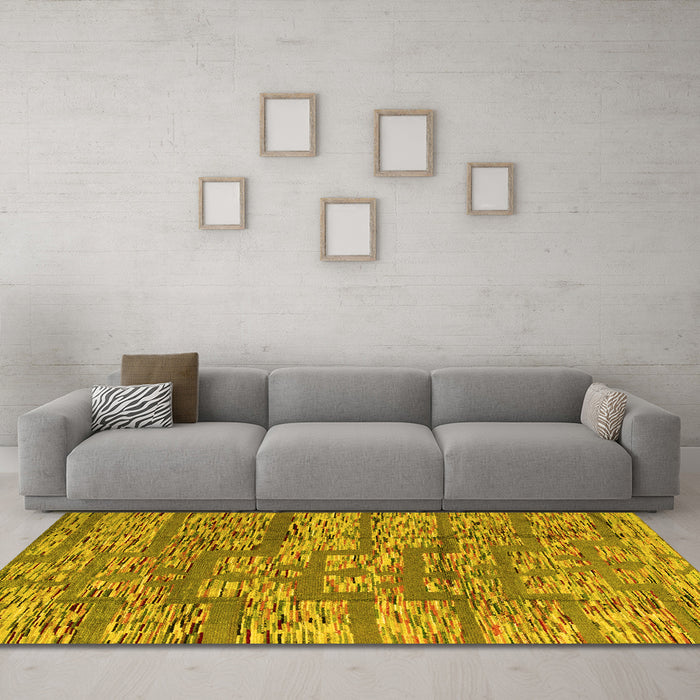 Machine Washable Abstract Yellow Modern Rug in a Living Room, wshabs5133yw