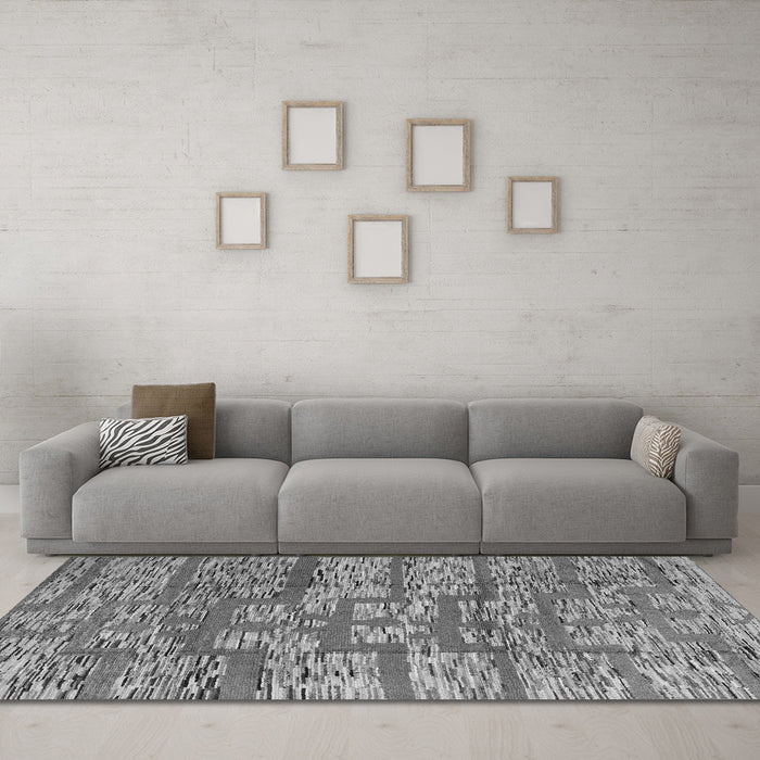 Machine Washable Abstract Gray Modern Rug in a Living Room,, wshabs5133gry