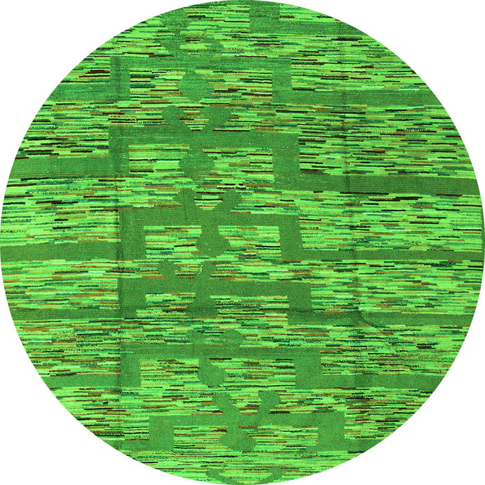 Round Machine Washable Abstract Green Modern Area Rugs, wshabs5133grn