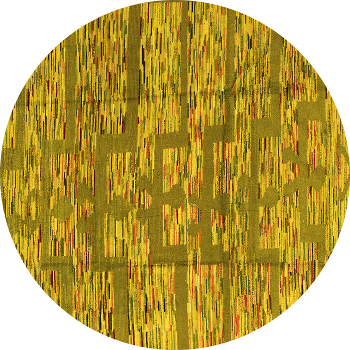 Round Abstract Yellow Modern Rug, abs5133yw