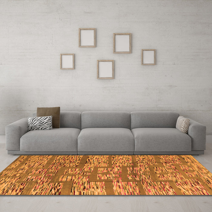 Machine Washable Abstract Orange Modern Area Rugs in a Living Room, wshabs5133org